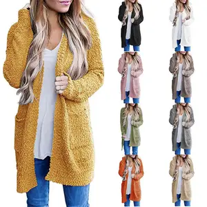 Üst satış kadınlar kış süper yumuşak Sherpa polar kazak ceket düz dış giyim açık ön cepler örme hımbıl hırka