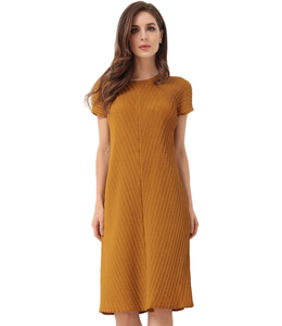 Verano de manga corta de cuello redondo de corte Slim elástico mujeres plisada vestido de una-pieza - Product Image 1