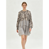 Robe courte en mousseline de soie gris à motif paisley, col rond, volants, printemps, pour femmes