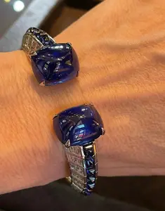 Pulseiras de prata 925 banhadas a ouro joias finas com diamantes de alto carbono azul real