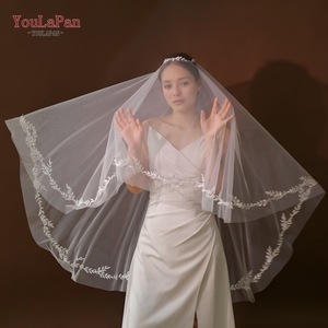 YouLaPan V311 forêt Style dentelle florale <span class=keywords><strong>mariée</strong></span> <span class=keywords><strong>Cape</strong></span> <span class=keywords><strong>voile</strong></span> plusieurs styles de port maille bout des doigts longueur guirlande <span class=keywords><strong>voile</strong></span> - Product Image 1