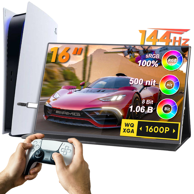 16 Inch 144Hz 3ms 16 Inch IPS Portable Gaming Monitor QHD HDR Ultra-Slim Travel External Second PC Compatible Built-in