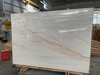YDSTONE Panneau mural rétroéclairé en onyx Dalle d'onyx en marbre translucide blanc naturel avec veine rouge