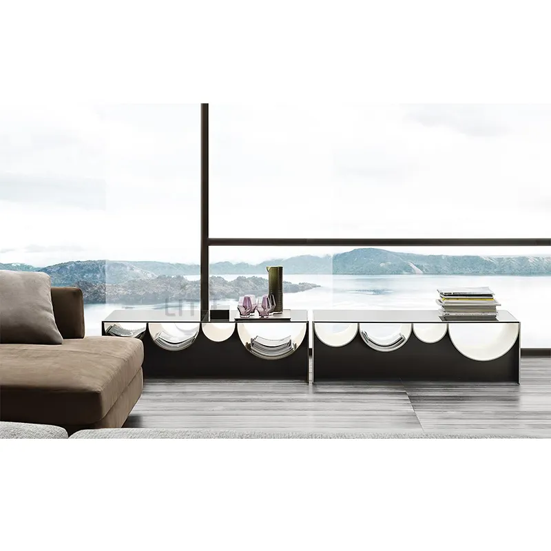 Moderno lusso semplice geometria in acciaio inox set tavolino da salotto per soggiorno tavolino da salotto