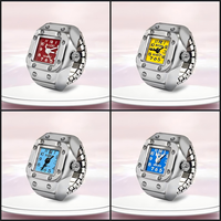 Montre Bague Créative Y2K Punk Esthétique avec Boîtier Rond Carré en Alliage, Cadran Minimaliste et Bracelet Extensible en Acier