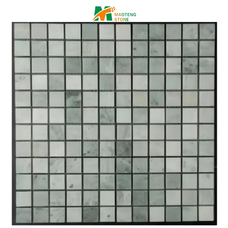 Vendita calda di mattonelle di mosaico di vetro quadrato verde per piscina in pietra naturale in marmo oro mosaico di piastrelle di marmo smerigliato