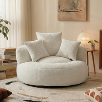 Canapé Moderne Minimaliste Monoplace Rond en Coton Élastique, Tissu Chenille pour Salon, Triple Coussin, Design de Rangement Sous Vide, Velours