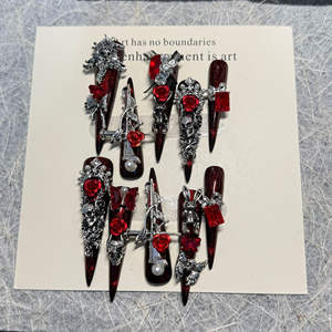 <span class=keywords><strong>Uñas</strong></span> <span class=keywords><strong>Postizas</strong></span> de Lujo Extra Largas, Estilo Stiletto, <span class=keywords><strong>Uñas</strong></span> Artificiales Negras, Rojo Oscuro Gótico, Rosa, Hechas a Mano, <span class=keywords><strong>Uñas</strong></span> a Presión - Product Image 1