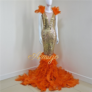 A3794 Maxi abito da <span class=keywords><strong>donna</strong></span> Sexy Migu arancione abito da spettacolo televisivo - Product Image 1