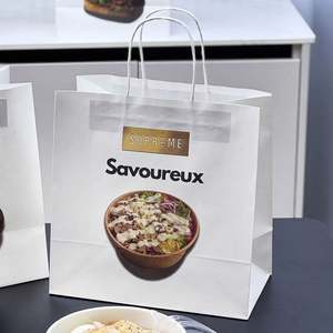 Sacs en papier kraft biodégradables écologiques personnalisés avec poignée pour la vente à emporter des restaurants - Product Image 3