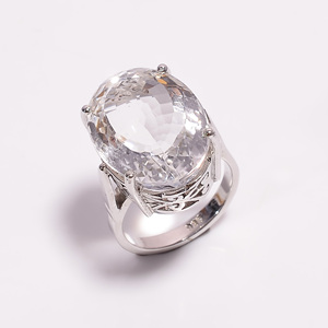 Classic Oval Cut Crystal Cocktail <b>Ring</b> 925 Silver Prong Setting Unisex Everyday Wear - Product Image 1