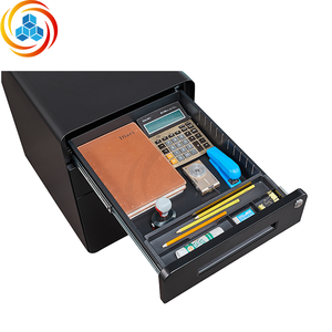 Black Modern Round Fixed Base Edge Metal Handle 3-<b>drawer</b> <b>Lockable</b> File Storage Office Steel Filing Cabinet for Home Office - Product Image 4
