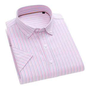 <span class=keywords><strong>Camisas</strong></span> <span class=keywords><strong>de</strong></span> Manga Corta a Rayas <span class=keywords><strong>de</strong></span> Algodón Puro Sin Almidón para Hombre al por Mayor para Primavera y Verano, Casuales <span class=keywords><strong>de</strong></span> Negocios y Transpirables - Product Image 1