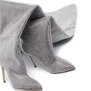 Bling Super Wide Top Women Over Knee High <b>Boots</b> Pointed Toe Shoes Long Booties Stilettos Full Diamonds High Heels - Product Image 5