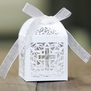 Cajas <span class=keywords><strong>de</strong></span> Regalo Hstyle para <span class=keywords><strong>Bautizo</strong></span>, Cajas con Cruz Cortada a Láser y Cintas para Baby Shower, Bautismo, Bodas y Decoraciones <span class=keywords><strong>de</strong></span> Fiesta HS1792 - Product Image 1