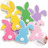 En gros Patch brodé lapin mignon et moelleux, thème Pâques, animal printanier pastel, pour enfants, thermocollant et à coudre