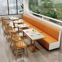 Ensemble table et chaises de restaurant au design minimaliste moderne, en bois massif et cuir, mobilier commercial