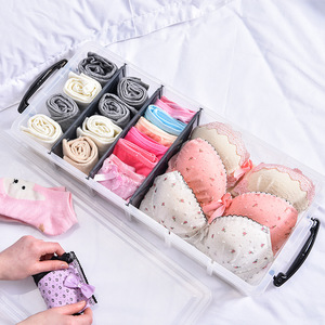 Transparent Lingerie <b>Storage</b> <b>Box</b> With Dividers Stackable Organizer For Socks And Underwear Rectangle Shape With Lid - Product Image 3