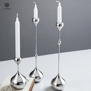 <b>Silver</b> Water Drop <b>Candlestick</b> Holder Metal Durable Home Decoration Modern Style - Product Image 2