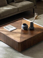 Table basse en bois massif 2026 avec espace de rangement, sans assemblage requis, haut de gamme, style chinois moderne, couleur noyer