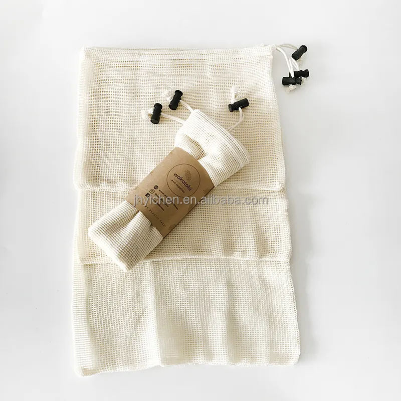 Juego de jabón de algodón orgánico reutilizable bolsas de regalo con cordón para compras de comestibles bolsa de malla de algodón lavable