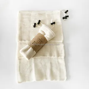 Set sabun katun organik yang dapat digunakan kembali tas hadiah dengan tali untuk belanja belanja belanja tas jaring katun dapat dicuci