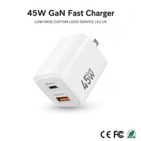 Chargeur de téléphone rapide 45W GaN, alimentation pour ordinateur portable, tablette, appareils USB-C avec PD3.0 PPS QC3.0, ports A+C, prise EU US, logo personnalisé