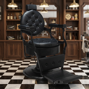 Sillón de Barbero Negro Tapizado, Silla Hidráulica de Peluquería con Base Redonda y Reposapiés Ajustable, Muebles de Peluquería - Product Image 6