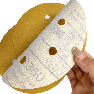 Papel de <span class=keywords><strong>lija</strong></span> superrecubierto de arena dorada <span class=keywords><strong>Circular</strong></span> de 6 agujeros de 5 pulgadas, herramienta abrasiva con respaldo de fieltro de arena amarilla de 125mm - Product Image 5