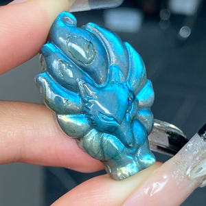 สุนัขจิ้งจอก<span class=keywords><strong>เก้า</strong></span><span class=keywords><strong>หาง</strong></span>ลายลาบราดอไรต์สีฟ้าแกะสลักด้วยมือจากธรรมชาติใช้เป็นของขวัญ - Product Image 2