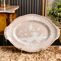 Elegante Plato Desechable Ecológico de Porcelana China No Tóxica con Doble Asa, Borde Dorado, Diseño Floral Moderno y Sencillo para el Hogar