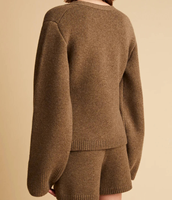 Ensemble décontracté pour femmes en cachemire 100% - Cardigan à col en V avec boutons et poches - Pantalon court à cordon de serrage en tricot ample - Tenue décontractée