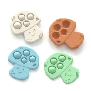 New Design Wholesale Non-toxic BPA Free Mushroom Shape Kids Toys Soft Silicone Baby Hand Chew Teether