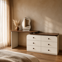 Coiffeuse moderne en acajou avec panneau marbré, miroir éclairé réglable, 6 tiroirs, blanc crème, pour chambre et salle de bain