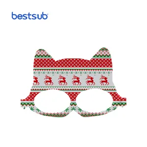 Bestsub Wholesale Custom Cat Face Sublimation Blanks Glasses Felt Ornament Christmas Ornaments To Personalize