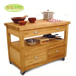 Solid birch Wood Small Kitchen Island Table With Wheels