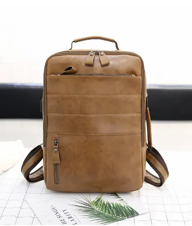 fashion travel men pu leather laptop backpack bag
