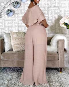 2022 nuevo Sexy cuello <span class=keywords><strong>de</strong></span> una línea con volantes <span class=keywords><strong>de</strong></span> gran tamaño moda pantalón pierna <span class=keywords><strong>biblioteca</strong></span> traje <span class=keywords><strong>de</strong></span> mujer - Product Image 6