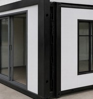 Maison conteneur moderne extensible, préfabriquée et modulaire, petite maison avec porte vitrée pour maison d'hôtes de jardin et cabane de villégiature