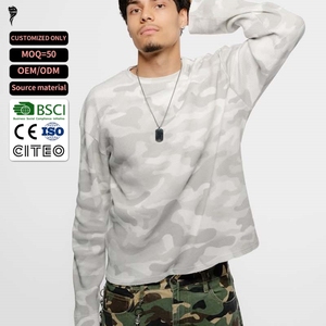 Camiseta térmica de punto gofrado extragrande con estampado de camuflaje personalizado en toda la prenda, de manga larga para hombre - Product Image 1