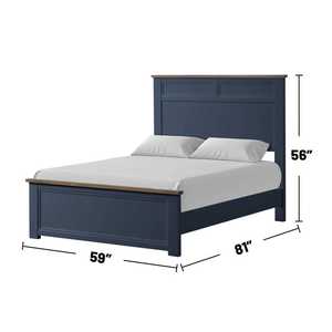 Lit de rangement en bois massif bleu marine, taille Queen, style minimaliste pour enfants, adultes et personnes âgées - Product Image 3