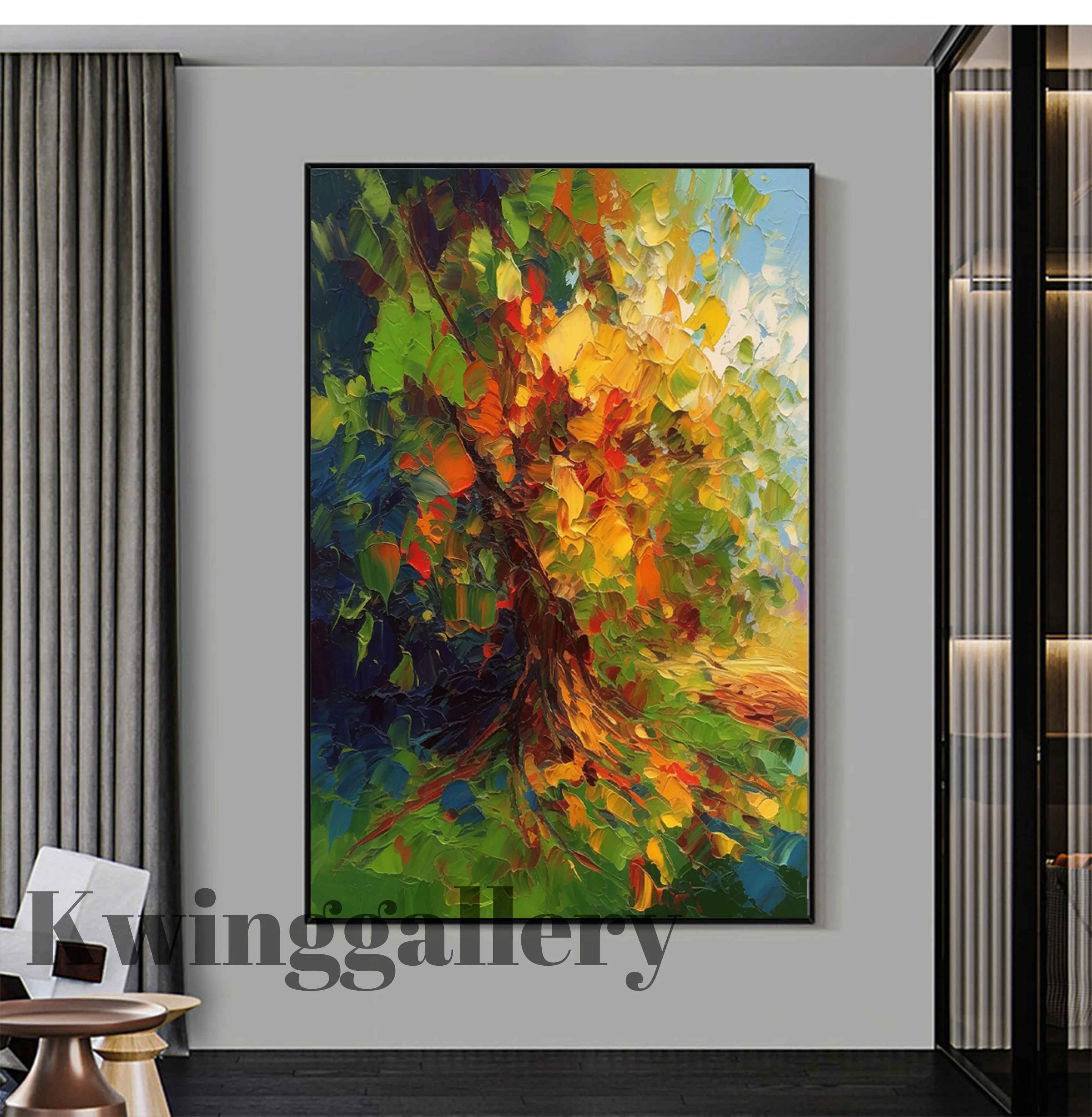 100% Hand Painted Tree Landscape Oil Painting Large Palette 3D Knife Tree Painting Colorful Tree Wall Home Decor Art Painting