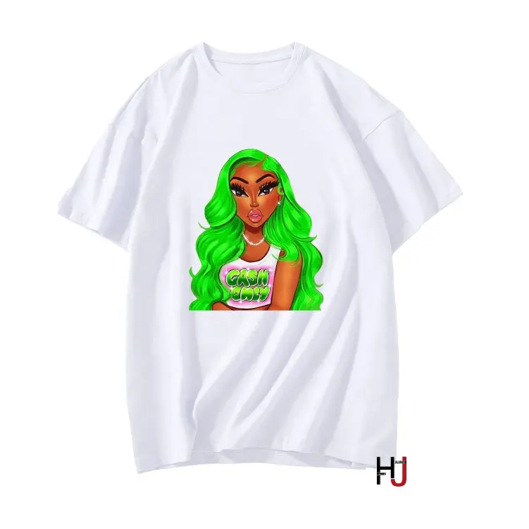 Women Melanin T Shirts Black African Curly Green Hair Girl Printed Tshirt Female T-shirt Tops Tee