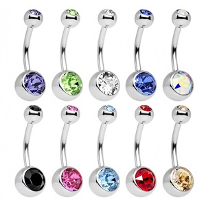Anillos de ombligo de acero inoxidable calibre 14, 1.6x10mm, con incrustaciones de piedras preciosas para mujer, joyería para el ombligo - Product Image 2