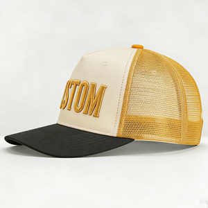 <span class=keywords><strong>หมวก</strong></span>แฟชั่นแบบมีโครงสร้าง 5 ชิ้น ผ้าฝ้าย ปักโลโก้ตามสั่ง สีบล็อกกิ้ง สำหรับทั้งชายและหญิง กันน้ำ ปักลาย 3 มิติ <span class=keywords><strong>หมวก</strong></span>เบสบอลทรง Trucker - Product Image 4