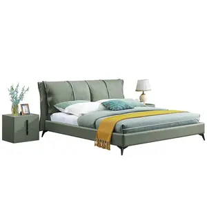 Modern Green Color Comfortable Bedhead Bedroom Furniture Hotel Bedroom Apartment Loft King Queen Size Leather Bed