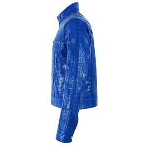 Chaqueta de Mujer Personalizada 100% Cuero Genuino con Estampado de Cocodrilo Azul, Cierre YKK, Etiqueta Privada OEM/ODM, Venta al Por Mayor de Lujo - Product Image 2
