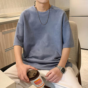 เสื้อยืดแขนสั้นผู้ชาย B678 ผ้าหนังกลับ ทรงหลวม สกรีนโลโก้ได้ 220GSM สไตล์สตรีทแคชชวล คอกลมทรงโอเวอร์ไซส์ เสื้อผ้าหนังกลับสำหรับผู้ชาย - Product Image 4