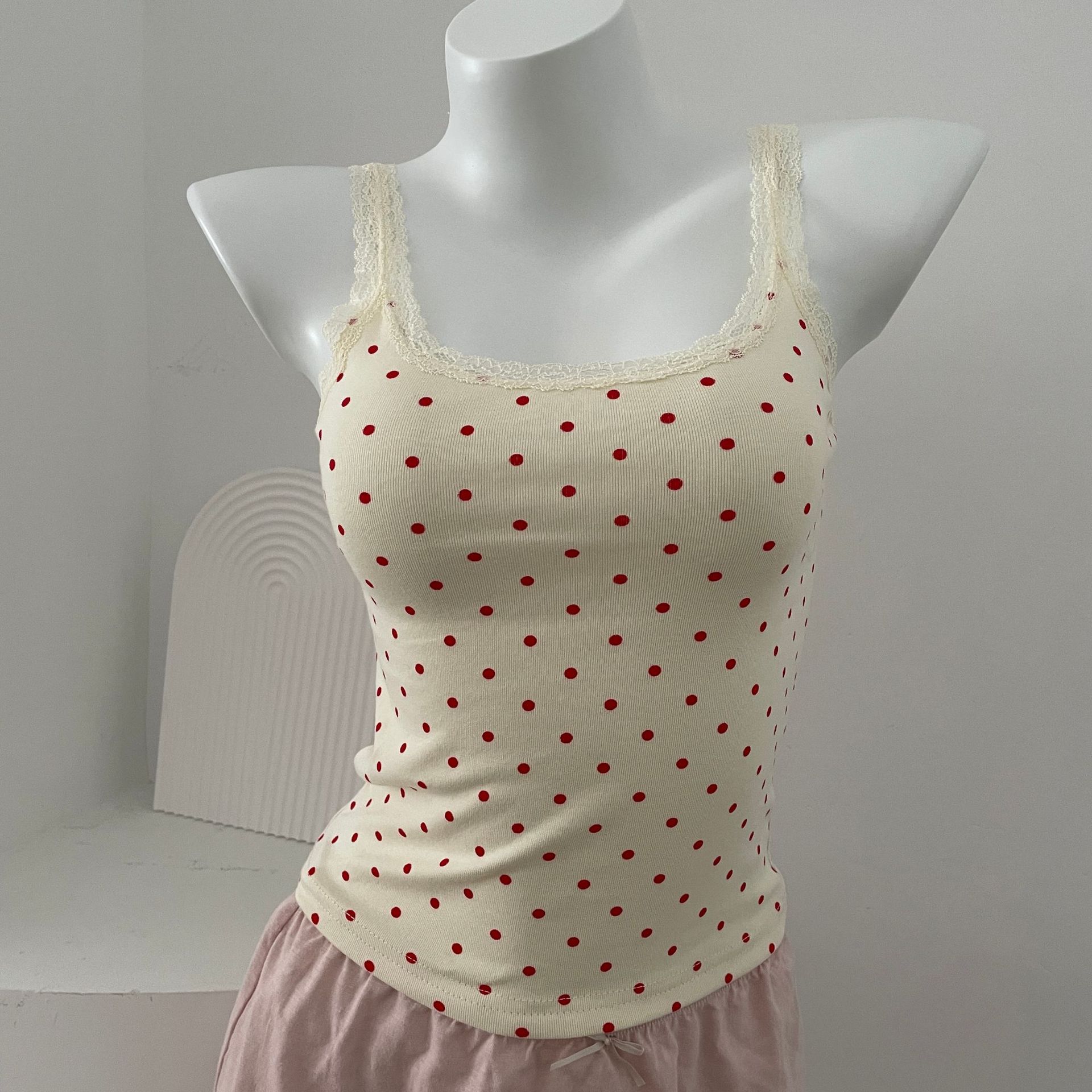 Lace red polka dot