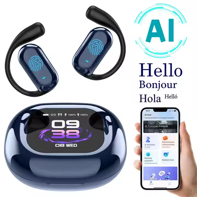 New Q16 Pro Ai Real-time Translation Earbuds Two-way Translator Hd Sound Led Smart Screen Business Travel Sports Tws Earphones